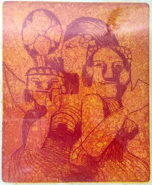 Rene D. Tosari - Figuren - Ets, Ingelijst verkocht voor € 50!