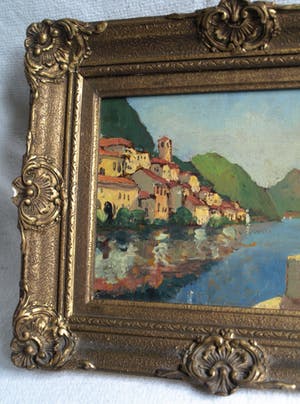 Niet of onleesbaar gesigneerd - Olieverf op paneel , Landschap (Italië?) – ingelijst & gesigneerd kopen? Bied vanaf 1!