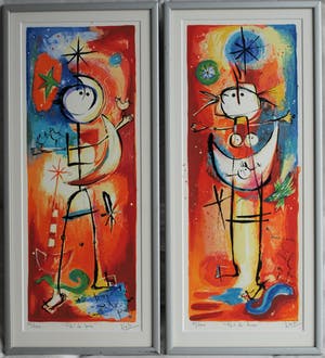 Angeles Nieto - 2-Luik , 2 zeefdrukken , Piel de Luna (‘Vriendschap’) – ingelijst - 2005 kopen? Bied vanaf 100!