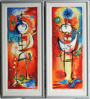 Angeles Nieto - 2-Luik , 2 zeefdrukken , Piel de Luna (‘Vriendschap’) – ingelijst - 2005 verkocht voor € 100!