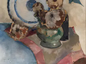 Germ de Jong - Stilleven met bloemen en bord (groot) kopen? Bied vanaf 675!