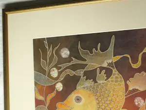 Wiji Hartono Kabul - Batik op zijde , Vissen – Ingelijst, 72 x 71 cm kopen? Bied vanaf 150!