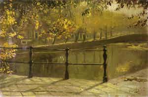 Niet of onleesbaar gesigneerd - Olieverf op doek, Gezicht op een gracht verkocht voor € 10!