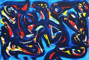 Theo Wolvecamp - Abstracte compositie, zeefdruk (ingelijst) verkocht voor € 1!
