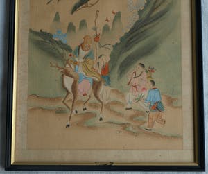 Niet of onleesbaar gesigneerd - Ingelijste gouache op zijde, Japan? China? , Figuren in berglandschap kopen? Bied vanaf 1!