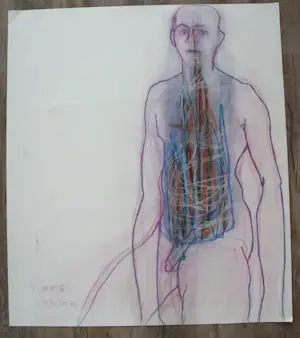 Hans Abbing - zeer grote krijttekening - 1995 kopen? Bied vanaf 200!