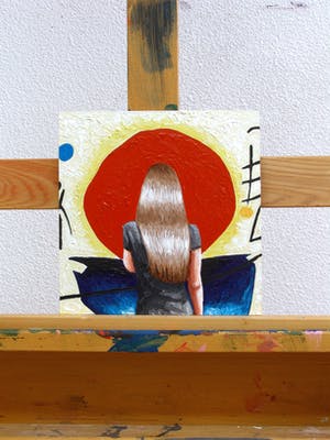 Gerard Boersma - Red Sun (Vrouw kijkend naar tekening van Joan Miró) kopen? Bied vanaf 75!