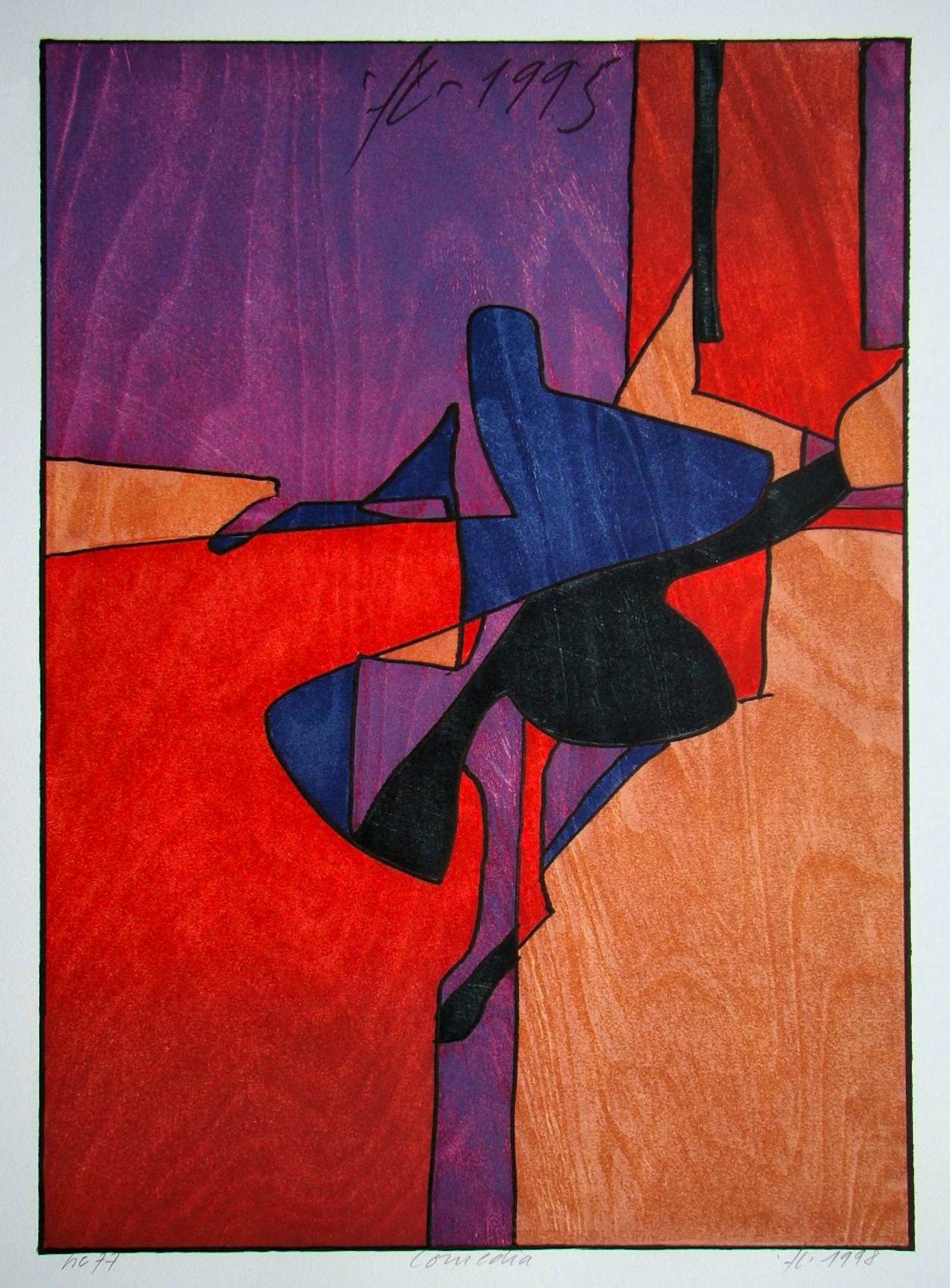 Franz Eggenschwiler - Comedia - 1995 - Originele houtsnede verkocht voor € 120!