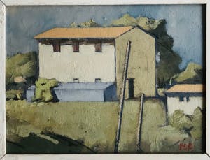 Hans Olsthoorn - Huis in berglandschap (olieverf op paneel) kopen? Bied vanaf 123!