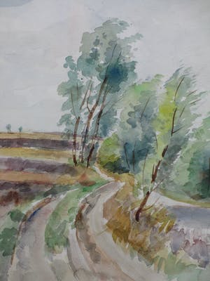 Han Krug - Winderige dag op de heide - Hilversum - Aquarel kopen? Bied vanaf 1!