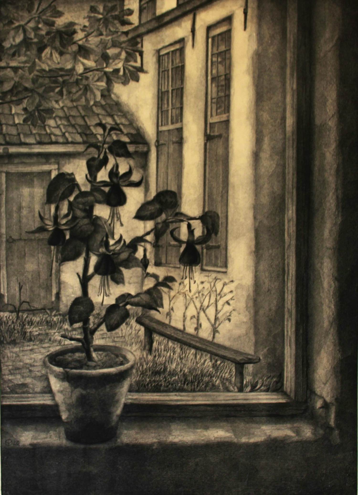 Aart van Dobbenburgh - Z.t. (Fuchsia in vensterbank) kopen? Bied vanaf 75!