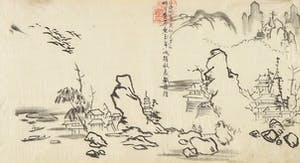 Niet of onleesbaar gesigneerd - Penseeltekening in inkt, Japans landschap kopen? Bied vanaf 1!