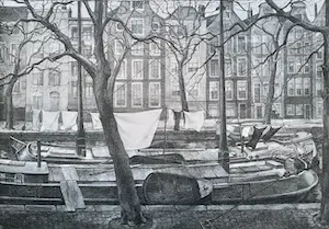 Aart van Dobbenburgh - ingelijste litho - Prinseneiland Amsterdam - 1933 kopen? Bied vanaf 50!