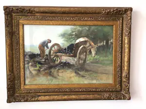 Herman van der Weele - Boer met paard en wagen bij bosrand. kaufen? Bieten Sie von 200!