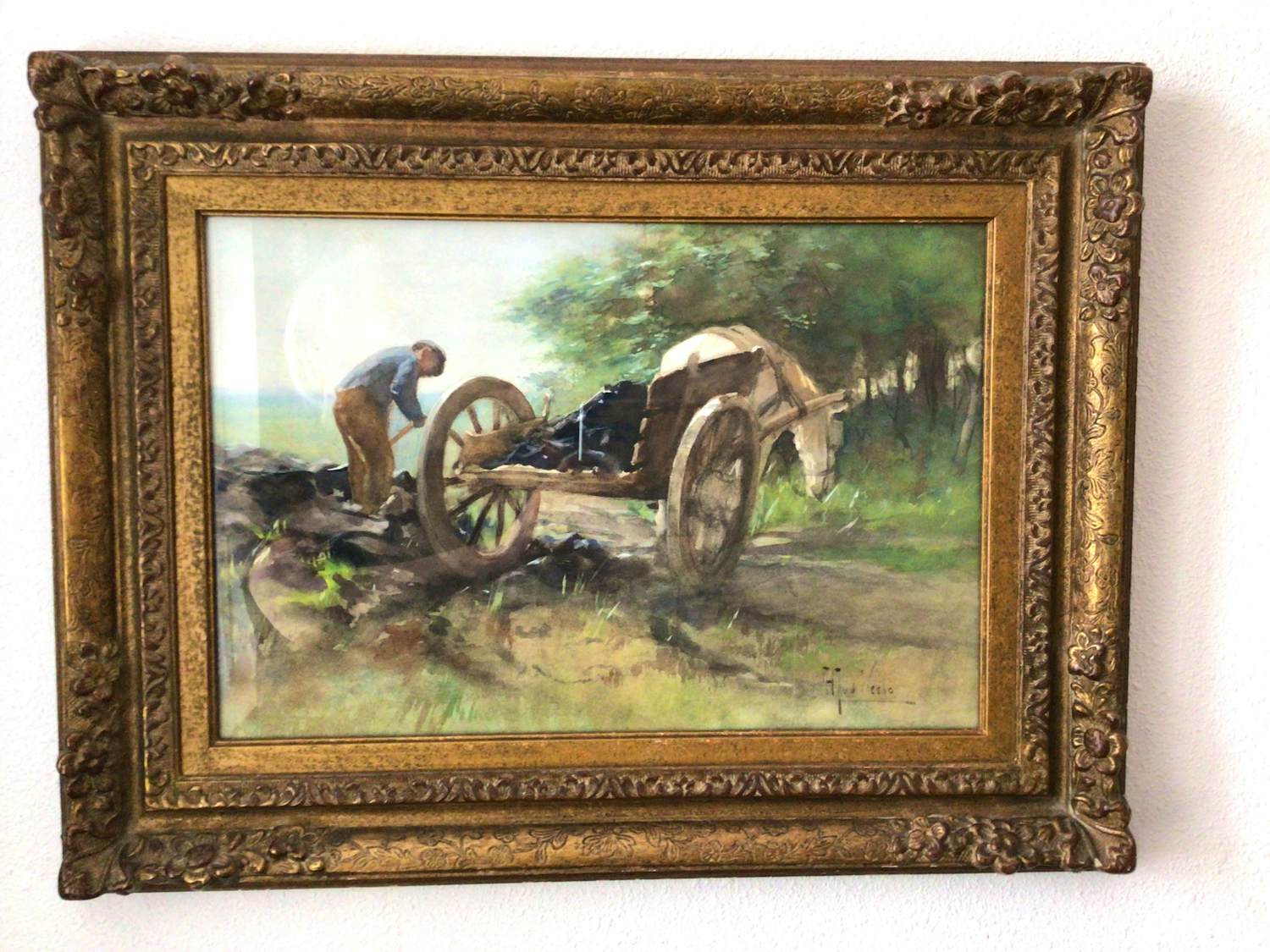 Herman van der Weele - Boer met paard en wagen bij bosrand. kopen? Bied vanaf 200!