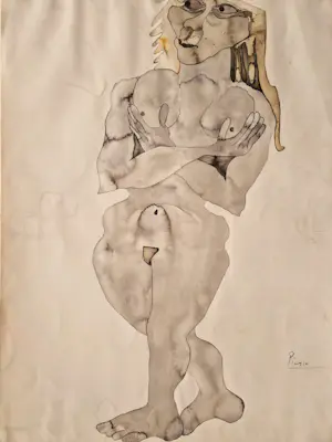 AcheterNiet of onleesbaar gesigneerd - Jaren 50 inkt tekening - grotesk vrouwelijk naakt - potloodgesigneerd? Enchérissez de 1!