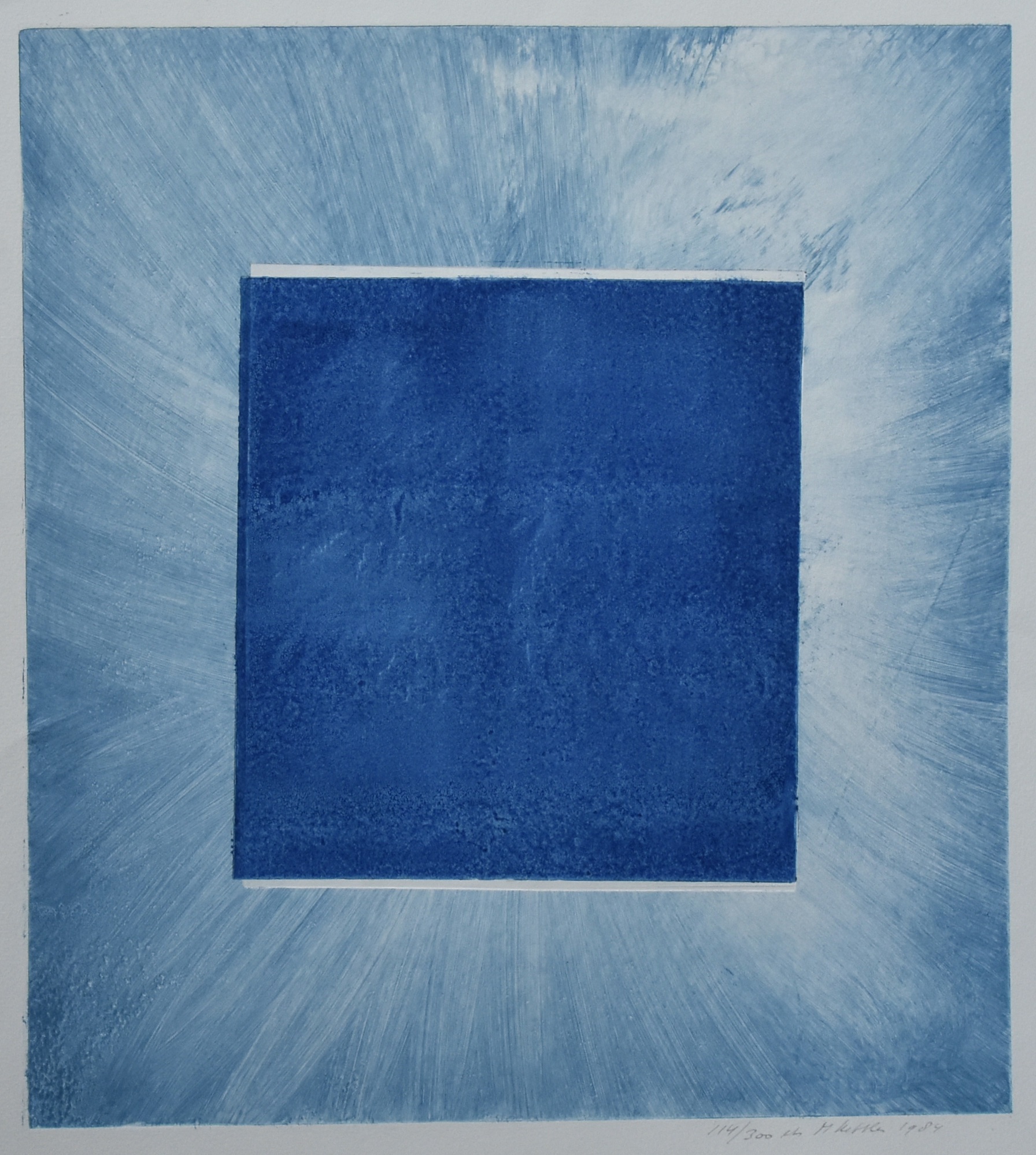 Mieke Kettler - BLAUW VIERKANT , ets, gesigneerd/genummerd, mint- kopen? Bied vanaf 25!