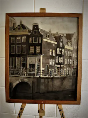 Jacob Eskens - Naïeve Amsterdamse schilder - olieverf - stadsgezicht met personen - gesigneerd kopen? Bied vanaf 68!