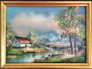 Henner Knauf - (1901-1974) boerderij aan het water, olieverf op doek kopen? Bied vanaf 35!