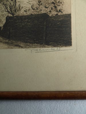 Johan Hemkes - 2 Ingelijste etsen , ‘Korendragershuisje’ + ‘Theehuisje Bolwerk , Franeker’ kopen? Bied vanaf 1!