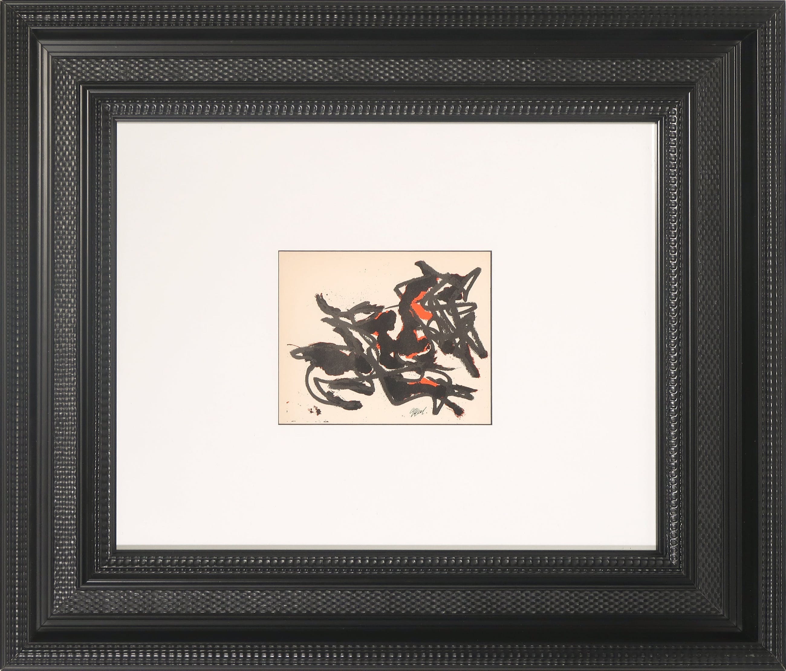 Karel Appel - Kleurenlitho in zeer exclusieve zwarte robbellijst, Compositie I - Ingelijst verkocht voor € 1!