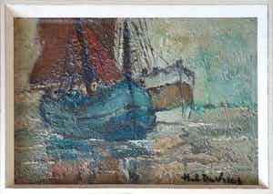 Hubert De Vries - Platbodem op het strand. verkocht voor € 195!