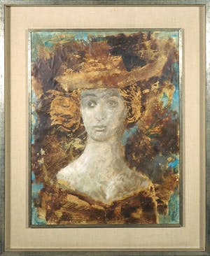 Niet of onleesbaar gesigneerd - Gemengde techniek op papier, Portret - Ingelijst kopen? Bied vanaf 1!