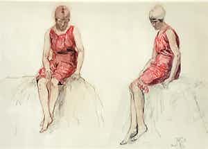 Johannes Abraham Mondt - 1859-1941 Dames in badpak, tekenles in de Pulchri studio verkocht voor € 100!