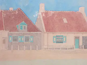 Niet of onleesbaar gesigneerd - Molen en woningen Zoutelande? - Gemengde techniek kopen? Bied vanaf 1!