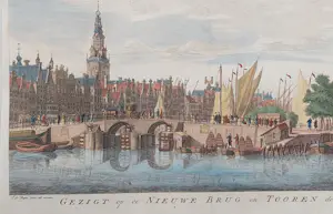 Isaac Tirion - Amsterdam Nieuwe Brug Damrak Oude Gravure 1760 kopen? Bied vanaf 55!