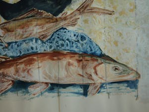 Nicola Rozemeijer - Acrylverf op papier , Vissen op ijs – GROOT - ingelijst - 1997 kopen? Bied vanaf 1!