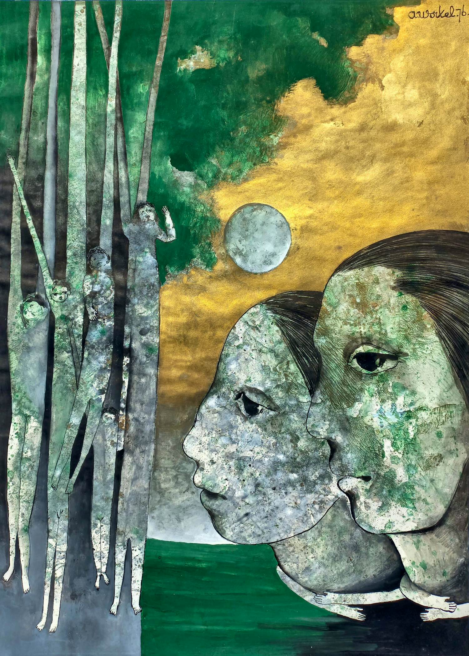 Ans Wortel - Groen goud, gouache (groot) kopen? Bied vanaf 375!