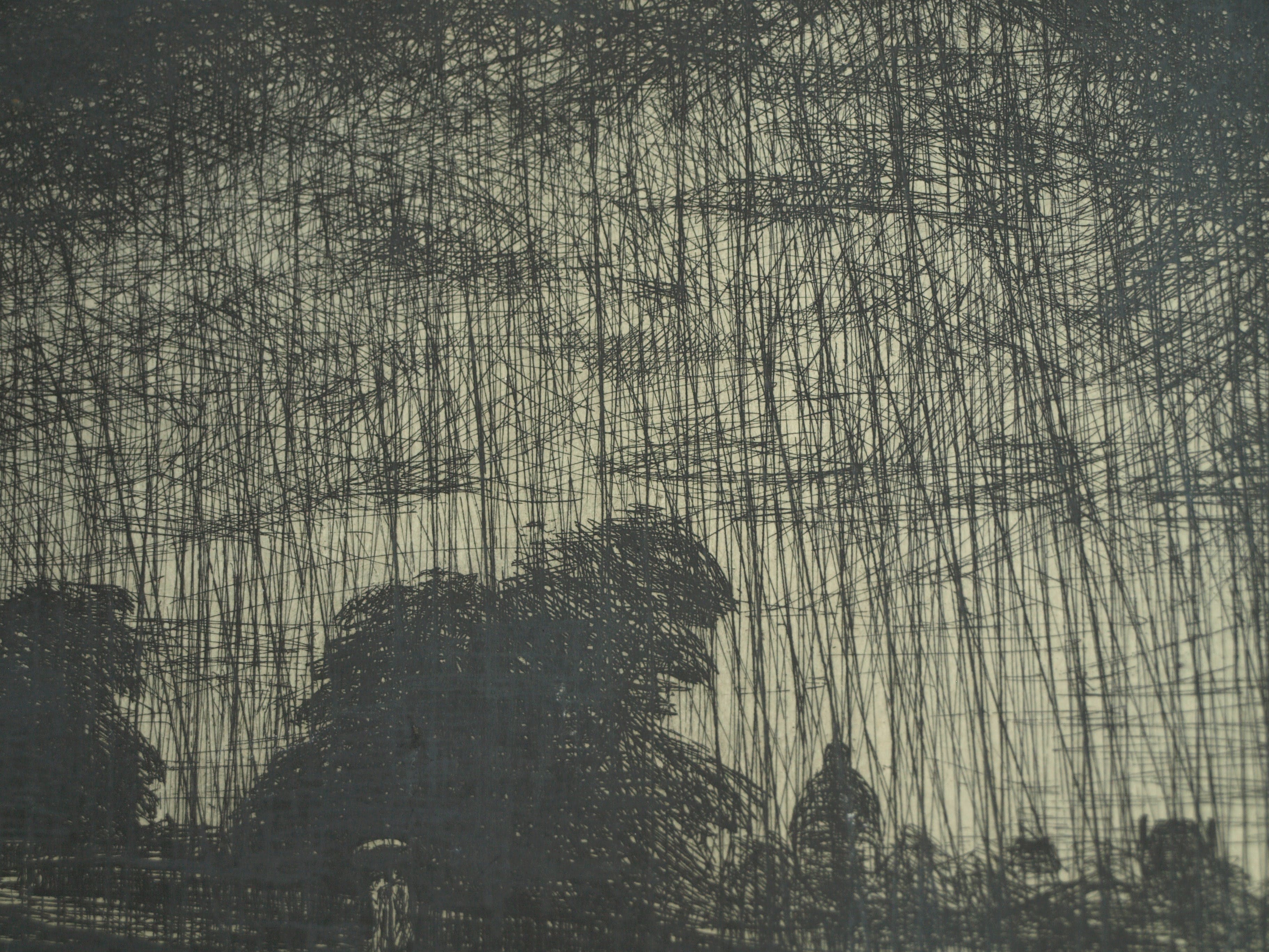 Niet of onleesbaar gesigneerd - Gesigneerde ets – Landschap in de regen – ingelijst – 1948 kopen? Bied vanaf 1!