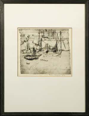 Anton Heyboer - Ets, IJmuiden - Ingelijst verkocht voor € 250!