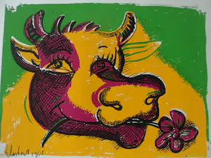 Peter Klashorst - Zeefdruk. Cow paars groen geel kopen? Bied vanaf 35!