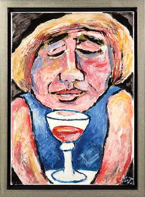 Martin van Wordragen - Olieverf op doek, Hot genieten - Ingelijst verkocht voor € 200!