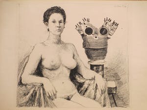 Aat Veldhoen - Naakte vrouw bij motorblokbeeld - Rotaprent kopen? Bied vanaf 50!