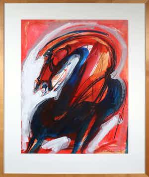 Frits van Eeden - Gemengde techniek op papier, Horse - Ingelijst (Groot) verkocht voor € 100!