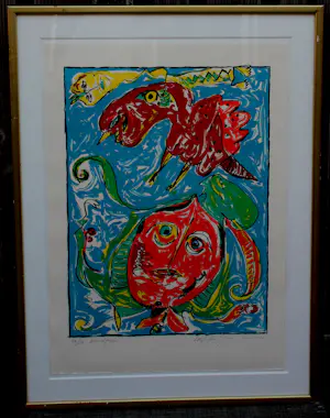 Carl-Henning Pedersen - Ingelijste kleurenlitho: "Himmelfahrten" - 1988 kopen? Bied vanaf 299!