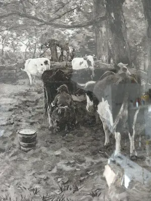 Anton Mauve (sr.) - Koeien melken. Photogravure kopen? Bied vanaf 1!