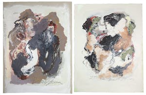 Bert Braam - Gemengde techniek op karton, Lot van twee abstracte composities kopen? Bied vanaf 1!