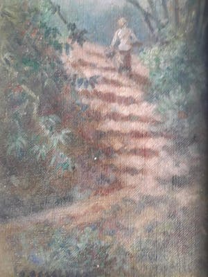 Niet of onleesbaar gesigneerd - Dame op trap kopen? Bied vanaf 10!