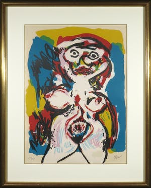 Karel Appel - Litho, Woman against Yellow Wall - Ingelijst (Groot) kopen? Bied vanaf 1!