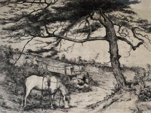 Adrianus Johannes Grootens - Knappe circa 1930 droge naald Ets "Kar en Paard in Duinlandschap" gesigneerd kopen? Bied vanaf 1!