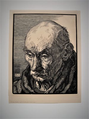 Henry van Straten - Virtuoos Vlaams Graficus - houtsnede op papier - oude arbeider - monogram kopen? Bied vanaf 30!