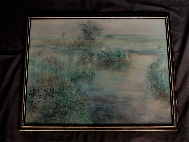 Piet Klaasse - impressionistisch Pastel - "de Waaipolder met Eemnes op de achtergrond" gesignrd kopen? Bied vanaf 1!