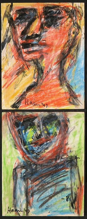 Pieter Haan - Lot van vijf werken (krijt op karton, gedateerd 1947), Figuren kopen? Bied vanaf 1!