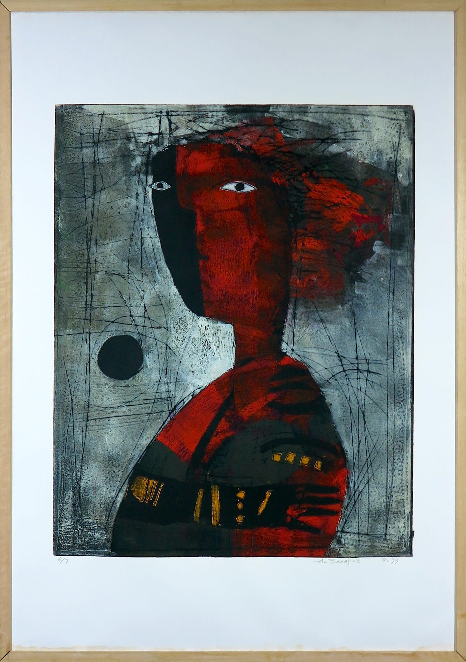 Alexander G Zakharov - Gemengde druktechniek (hoogdruk), Zonder titel - Ingelijst verkocht voor € 100!