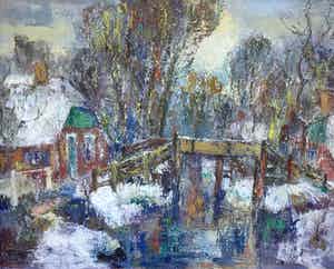 Piet Zwiers - C4749-1, Dorpsgezicht langs de vaart verkocht voor € 450!