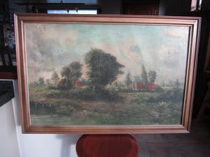 Niet of onleesbaar gesigneerd - hoeve in bewolkt landschap kopen? Bied vanaf 1!